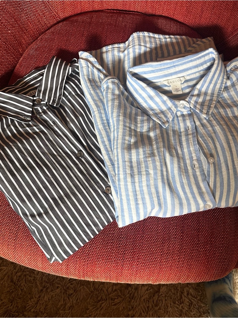 Blue & White Striped Women’s Button-Up Shirt Small Nati shirt and Large Caslon